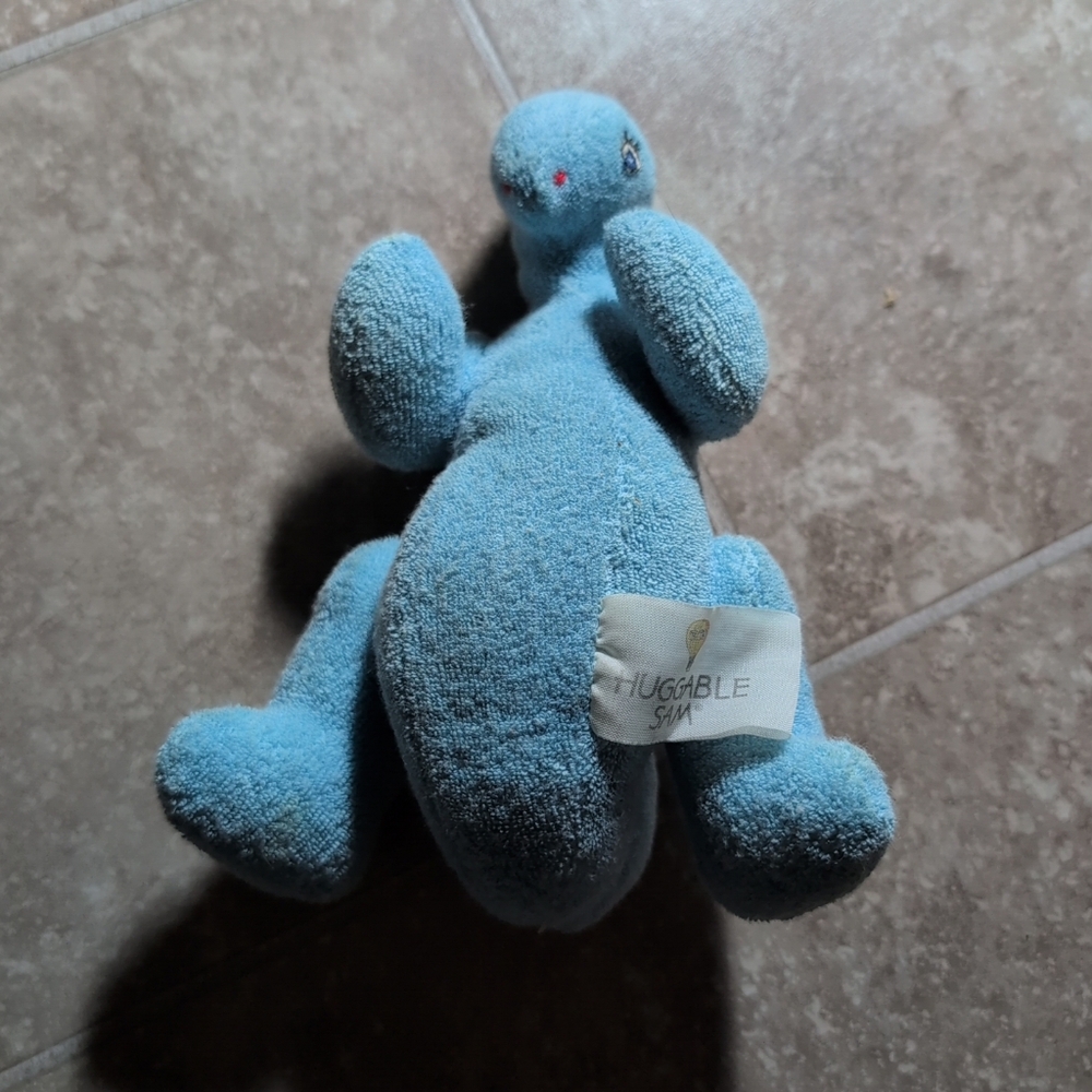 Vintage 1987 Dafna Huggable Sam Blue Dinosaur 6" Cute Blue Terry Cloth Stitched